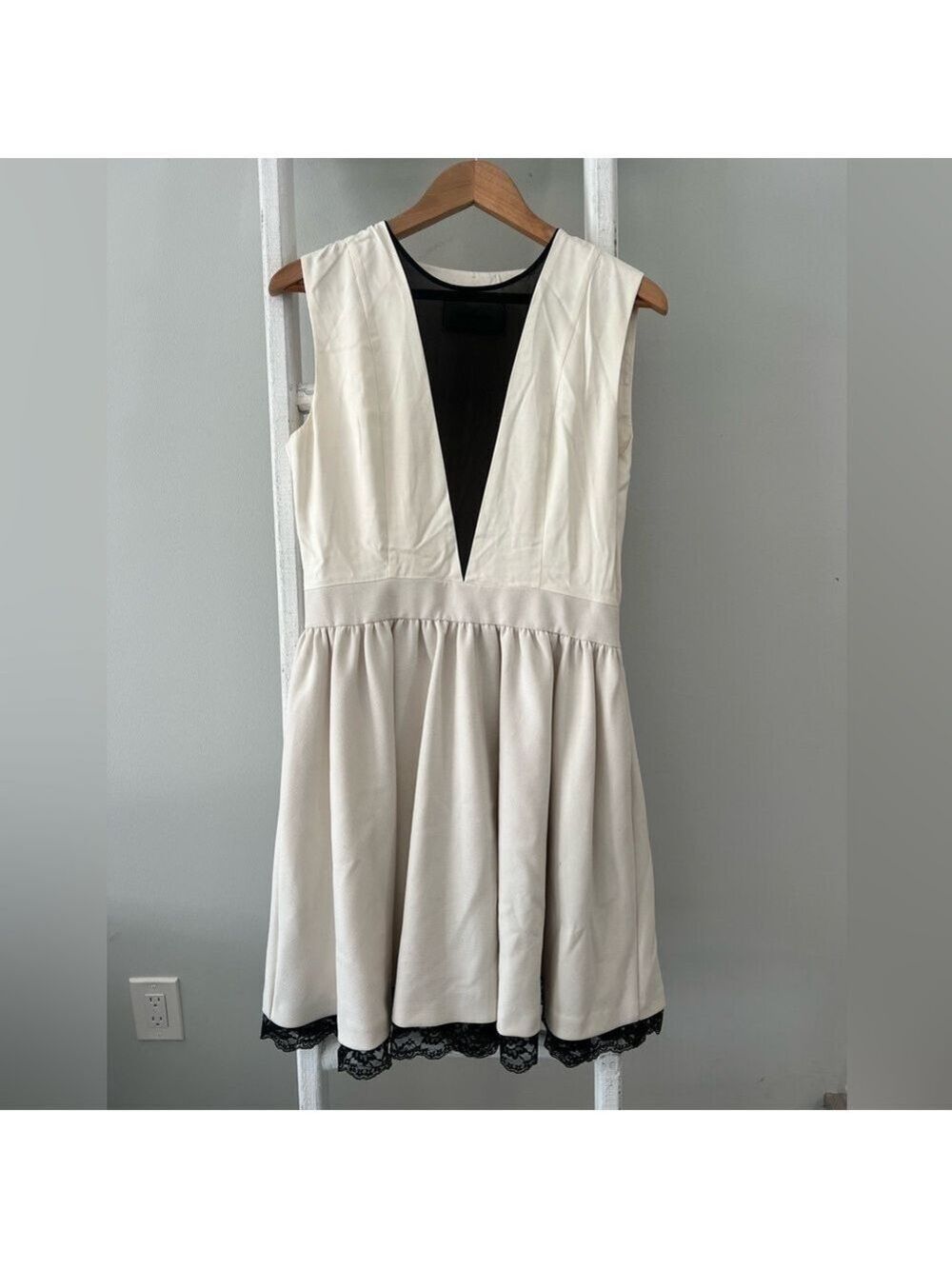 MALENE Birger aline cream with sheer black insert lace detail dress large